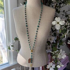 Genuine Dyed Turquoise Imperial Jasper and 18kt Gold Plated Rosary